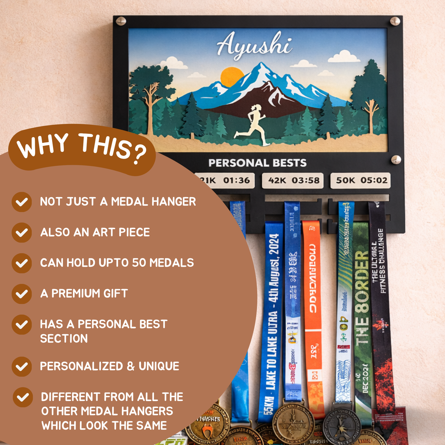 Goal Getter – Personalized Running Medal Hanger with PB Stats for Runners